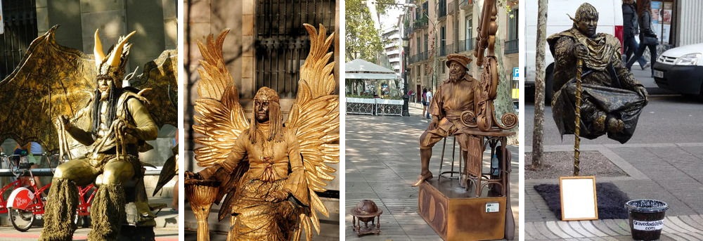 Human statues on La Rambla boulevard