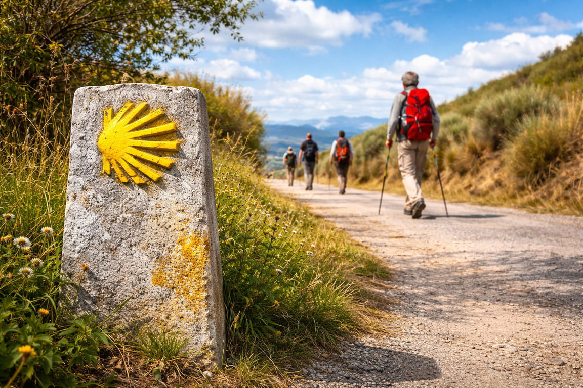Pilgrims on the Camino de Santiago route in Spain