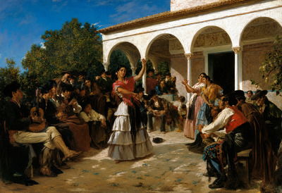 Painting Depicting an Early Flamenco Performance in Andalusia Historical painting showing an early flamenco performance in Andalusia