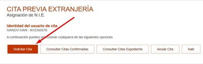 Comprobación de los datos y paso a la solicitud de cita para obtener el NIE