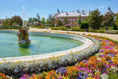 Симметричный сад Jardín del Parterre с фонтанами рядом с Palacio Real