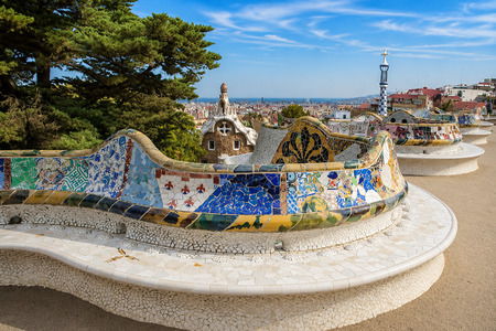 The Main Terrace of Park Güell The undulating bench on the main terrace of Park Güell