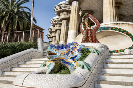 The Mosaic Salamander in Park Güell The El Drac mosaic salamander on the central staircase of Park Güell in Barcelona