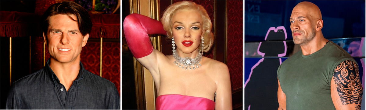 Wax figures of famous international celebrities at the Madrid Wax Museum